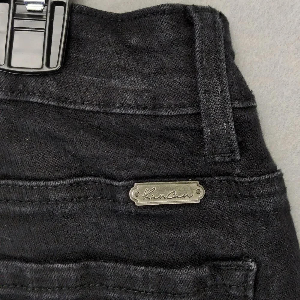 Kancan June Low Rise Ankle Skinny Black Jeans, Raw Hem, Distressed,‎ Size 5/26